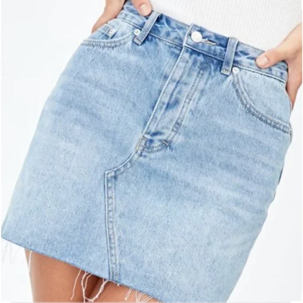 Glassons‎ Denim Mini Skirt Sz 8 US 12 AU Light Wash Blue Jean Cutoff Zig Zag